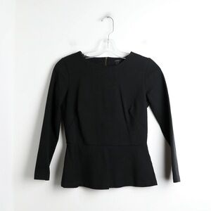 J Crew black peplum top longsleeve evening cocktail XXS slim fit knit classic